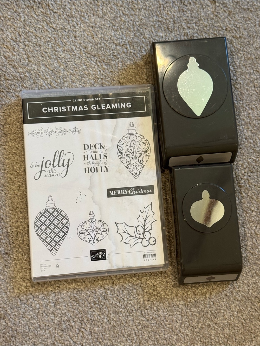 Christmas Gleaming Cling Stamp Set with Ornament Punches - Black/White